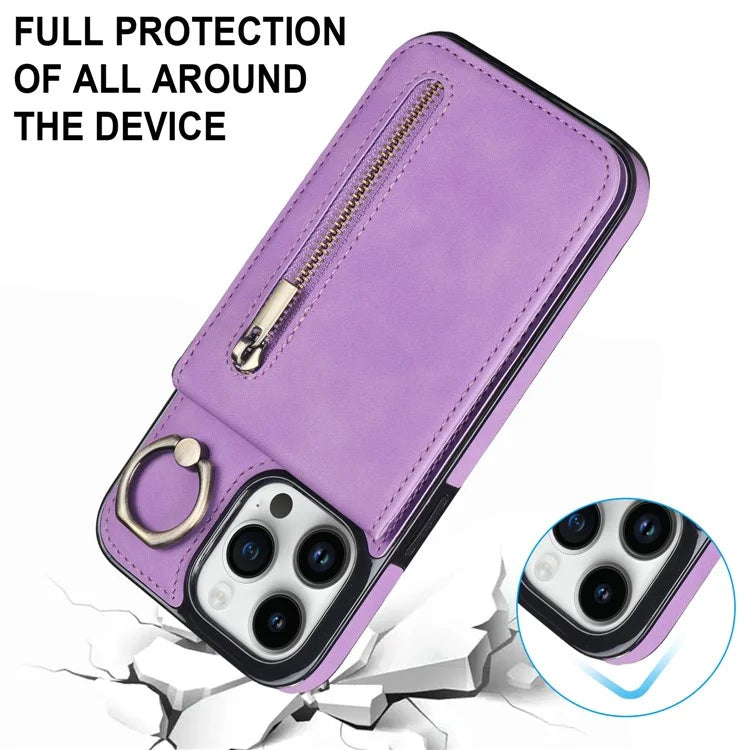 Retro Cover for iPhone 12 Pro Max , Ring Kickstand RFID Blocking PU+TPU Cell Phone Case