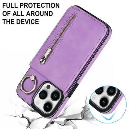Retro Cover for iPhone 12 Pro Max , Ring Kickstand RFID Blocking PU+TPU Cell Phone Case