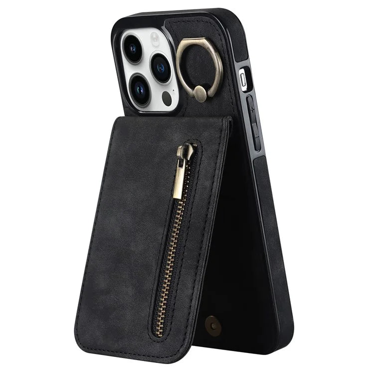Retro Cover for iPhone 12 Pro Max , Ring Kickstand RFID Blocking PU+TPU Cell Phone Case
