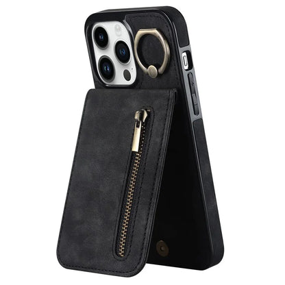 Retro Cover for iPhone 12 Pro Max , Ring Kickstand RFID Blocking PU+TPU Cell Phone Case