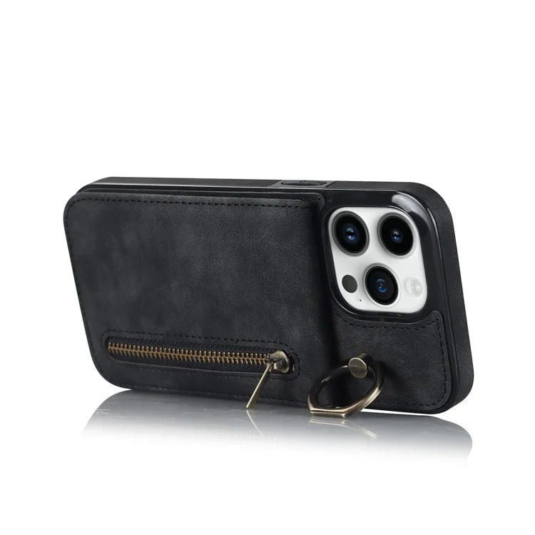 Retro Cover for iPhone 12 Pro Max , Ring Kickstand RFID Blocking PU+TPU Cell Phone Case