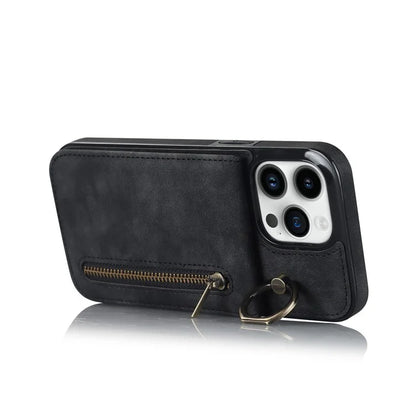 Retro Cover for iPhone 12 Pro Max , Ring Kickstand RFID Blocking PU+TPU Cell Phone Case