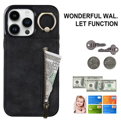 Retro Cover for iPhone 12 Pro Max , Ring Kickstand RFID Blocking PU+TPU Cell Phone Case