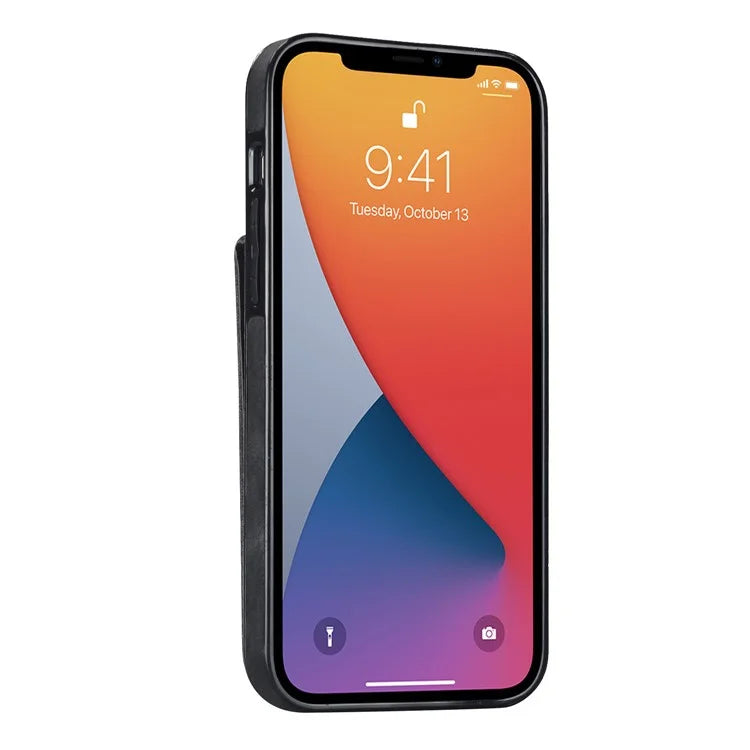 Retro Cover for iPhone 12 Pro Max , Ring Kickstand RFID Blocking PU+TPU Cell Phone Case