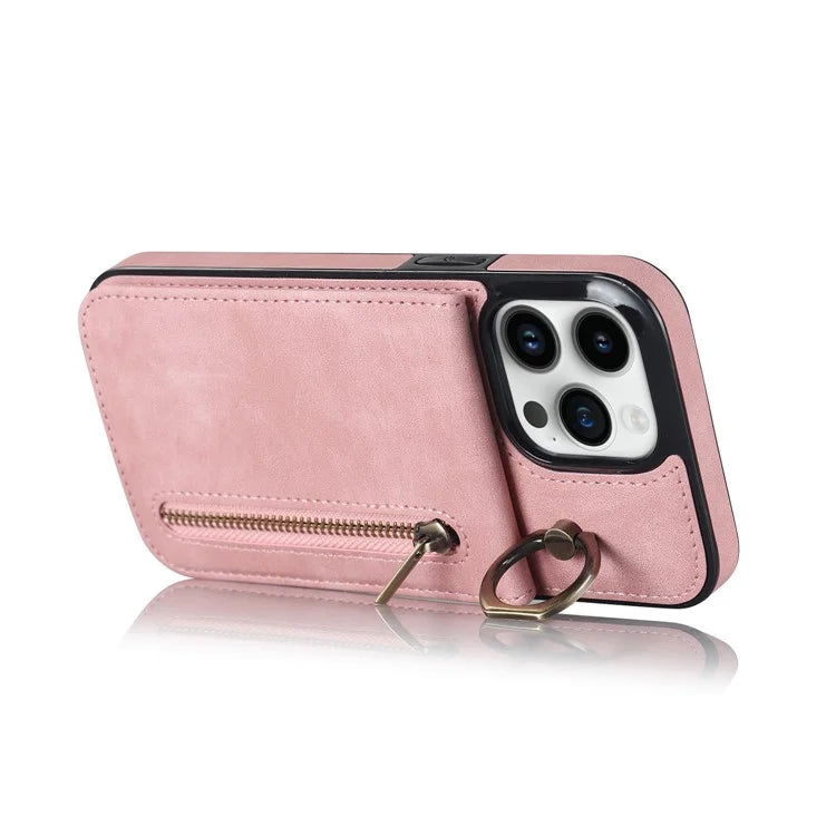 Retro Cover for iPhone 12 Pro Max , Ring Kickstand RFID Blocking PU+TPU Cell Phone Case