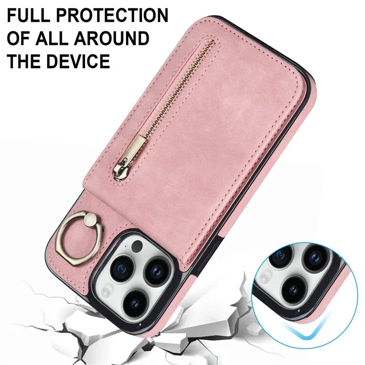 Retro Cover for iPhone 12 Pro Max , Ring Kickstand RFID Blocking PU+TPU Cell Phone Case