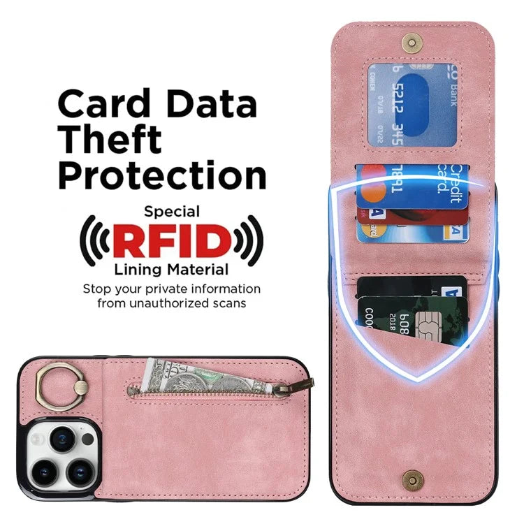 Retro Cover for iPhone 12 Pro Max , Ring Kickstand RFID Blocking PU+TPU Cell Phone Case