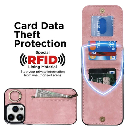 Retro Cover for iPhone 12 Pro Max , Ring Kickstand RFID Blocking PU+TPU Cell Phone Case
