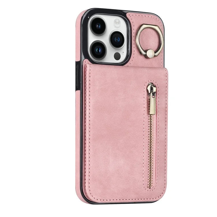 Retro Cover for iPhone 12 Pro Max , Ring Kickstand RFID Blocking PU+TPU Cell Phone Case