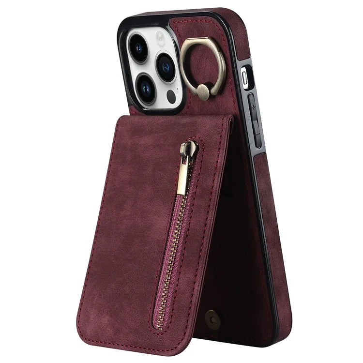Retro Cover for iPhone 12 Pro Max , Ring Kickstand RFID Blocking PU+TPU Cell Phone Case