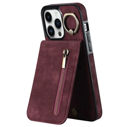 Retro Cover for iPhone 12 Pro Max , Ring Kickstand RFID Blocking PU+TPU Cell Phone Case