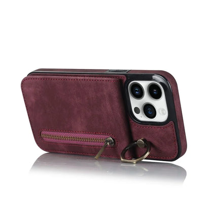 Retro Cover for iPhone 12 Pro Max , Ring Kickstand RFID Blocking PU+TPU Cell Phone Case