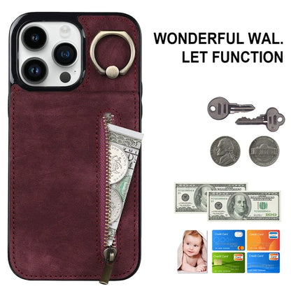 Retro Cover for iPhone 12 Pro Max , Ring Kickstand RFID Blocking PU+TPU Cell Phone Case
