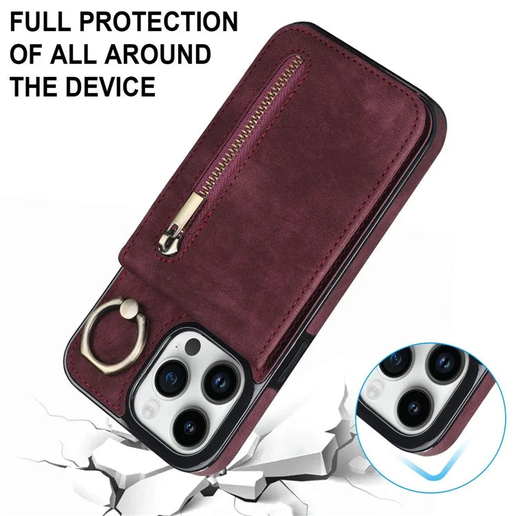 Retro Cover for iPhone 12 Pro Max , Ring Kickstand RFID Blocking PU+TPU Cell Phone Case