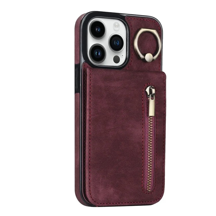 Retro Cover for iPhone 12 Pro Max , Ring Kickstand RFID Blocking PU+TPU Cell Phone Case