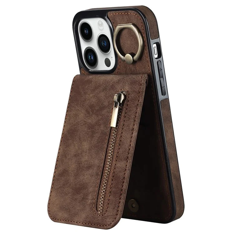 Retro Cover for iPhone 12 Pro Max , Ring Kickstand RFID Blocking PU+TPU Cell Phone Case