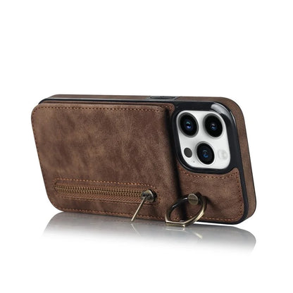 Retro Cover for iPhone 12 Pro Max , Ring Kickstand RFID Blocking PU+TPU Cell Phone Case