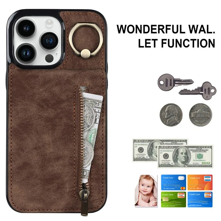 Retro Cover for iPhone 12 Pro Max , Ring Kickstand RFID Blocking PU+TPU Cell Phone Case