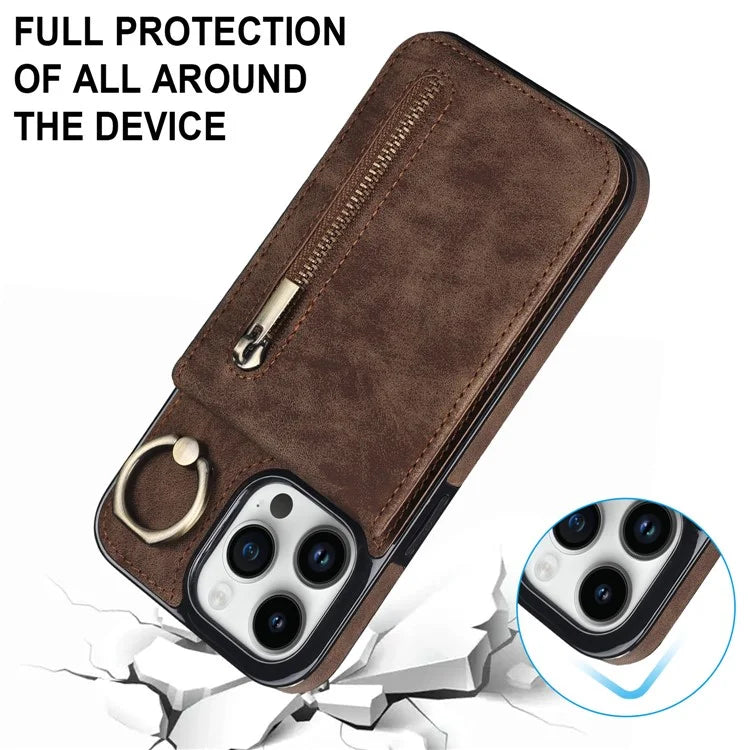 Retro Cover for iPhone 12 Pro Max , Ring Kickstand RFID Blocking PU+TPU Cell Phone Case