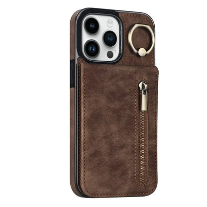 Retro Cover for iPhone 12 Pro Max , Ring Kickstand RFID Blocking PU+TPU Cell Phone Case