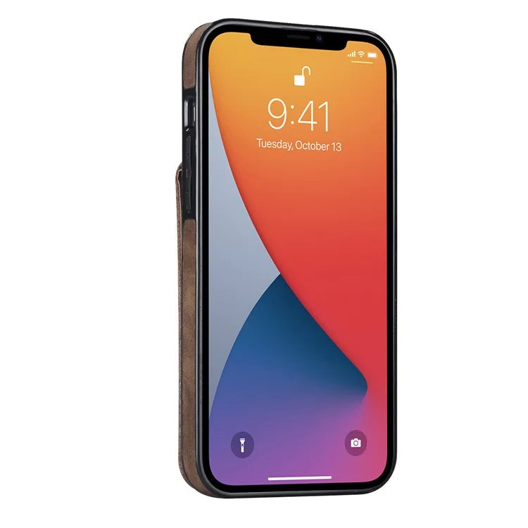 Retro Cover for iPhone 12 Pro Max , Ring Kickstand RFID Blocking PU+TPU Cell Phone Case