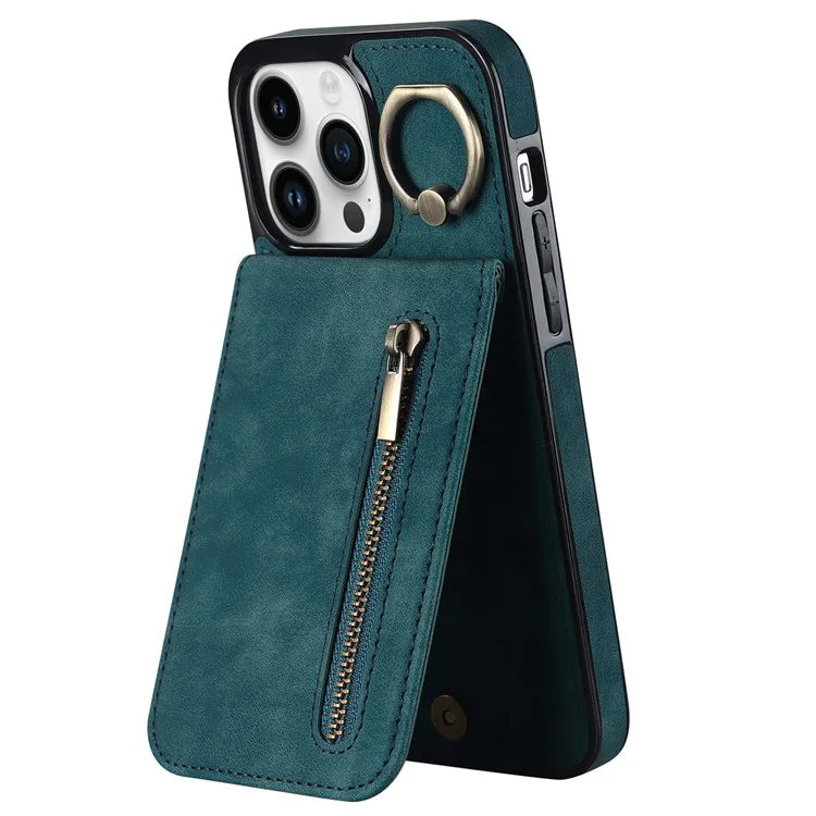 Retro Cover for iPhone 12 Pro Max , Ring Kickstand RFID Blocking PU+TPU Cell Phone Case