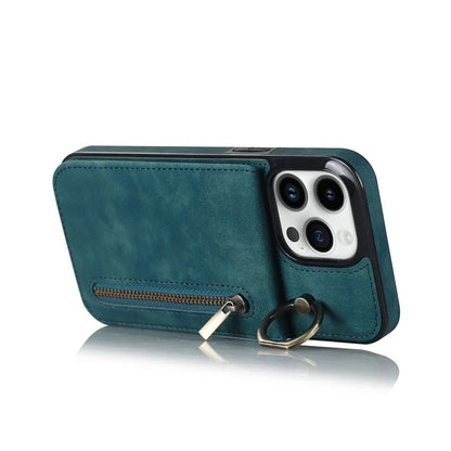 Retro Cover for iPhone 12 Pro Max , Ring Kickstand RFID Blocking PU+TPU Cell Phone Case