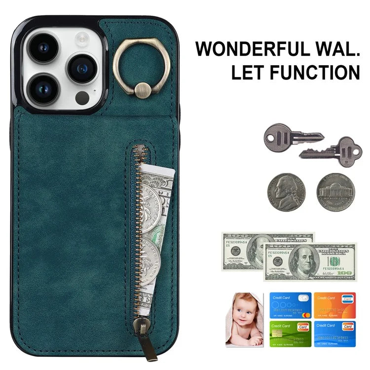 Retro Cover for iPhone 12 Pro Max , Ring Kickstand RFID Blocking PU+TPU Cell Phone Case