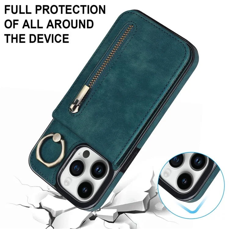 Retro Cover for iPhone 12 Pro Max , Ring Kickstand RFID Blocking PU+TPU Cell Phone Case