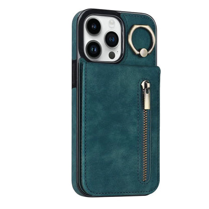 Retro Cover for iPhone 12 Pro Max , Ring Kickstand RFID Blocking PU+TPU Cell Phone Case