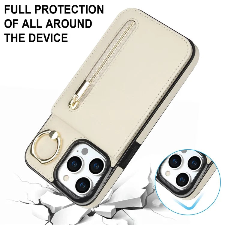 Retro Cover for iPhone 12 Pro Max , Ring Kickstand RFID Blocking PU+TPU Cell Phone Case
