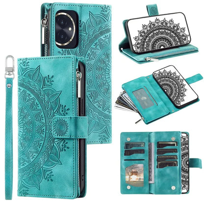 For Honor 100 5G Case with Multi-slot Cards Leather Phone Cover Stand with Strap