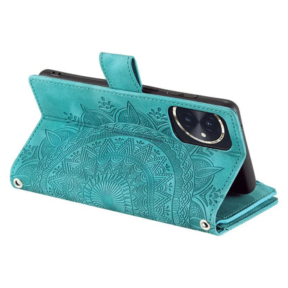 For Honor 100 5G Case with Multi-slot Cards Leather Phone Cover Stand with Strap