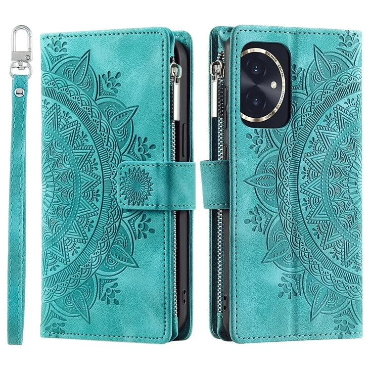 For Honor 100 5G Case with Multi-slot Cards Leather Phone Cover Stand with Strap