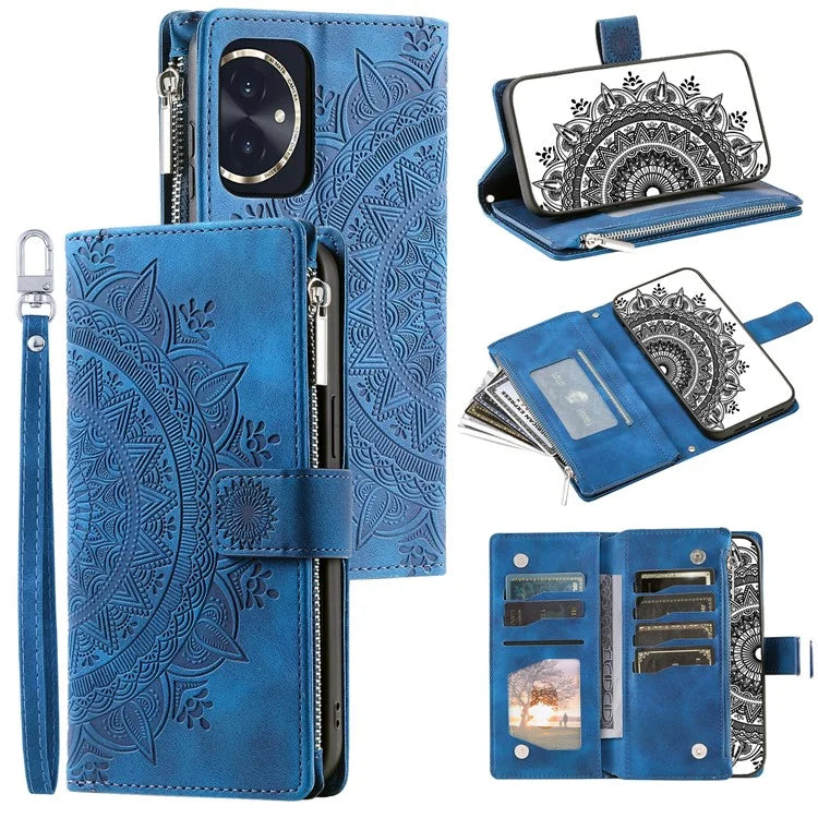For Honor 100 5G Case with Multi-slot Cards Leather Phone Cover Stand with Strap
