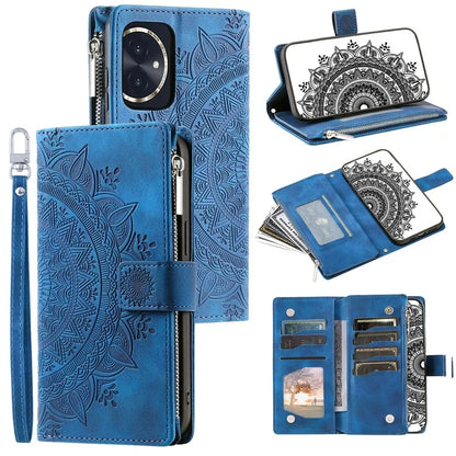 For Honor 100 5G Case with Multi-slot Cards Leather Phone Cover Stand with Strap