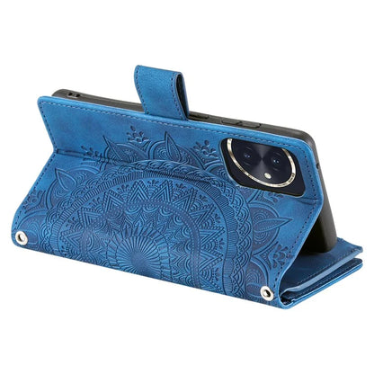 For Honor 100 5G Case with Multi-slot Cards Leather Phone Cover Stand with Strap