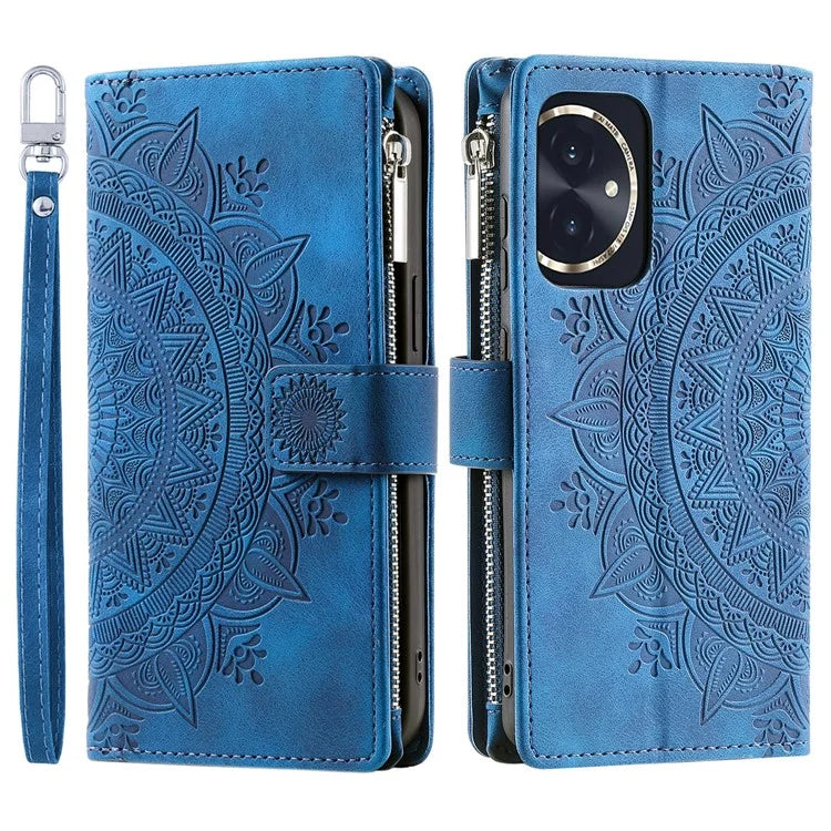 For Honor 100 5G Case with Multi-slot Cards Leather Phone Cover Stand with Strap