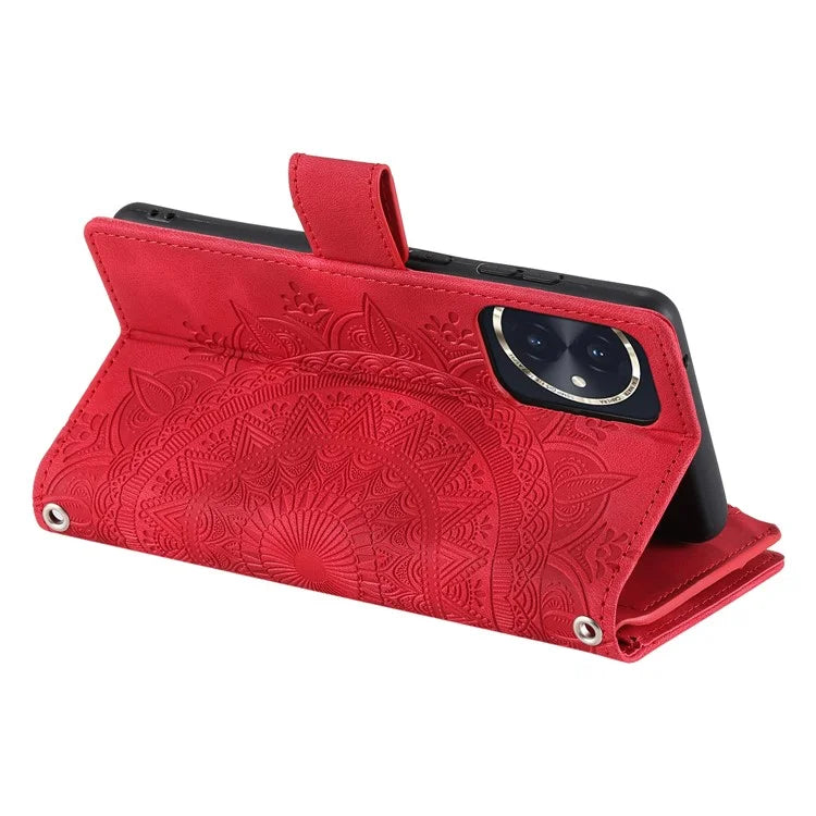 For Honor 100 5G Case with Multi-slot Cards Leather Phone Cover Stand with Strap