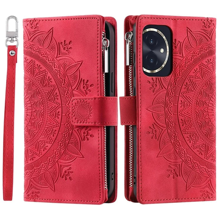 For Honor 100 5G Case with Multi-slot Cards Leather Phone Cover Stand with Strap