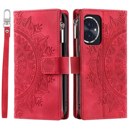 For Honor 100 5G Case with Multi-slot Cards Leather Phone Cover Stand with Strap