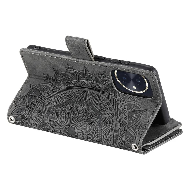 For Honor 100 5G Case with Multi-slot Cards Leather Phone Cover Stand with Strap