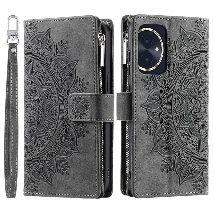 For Honor 100 5G Case with Multi-slot Cards Leather Phone Cover Stand with Strap
