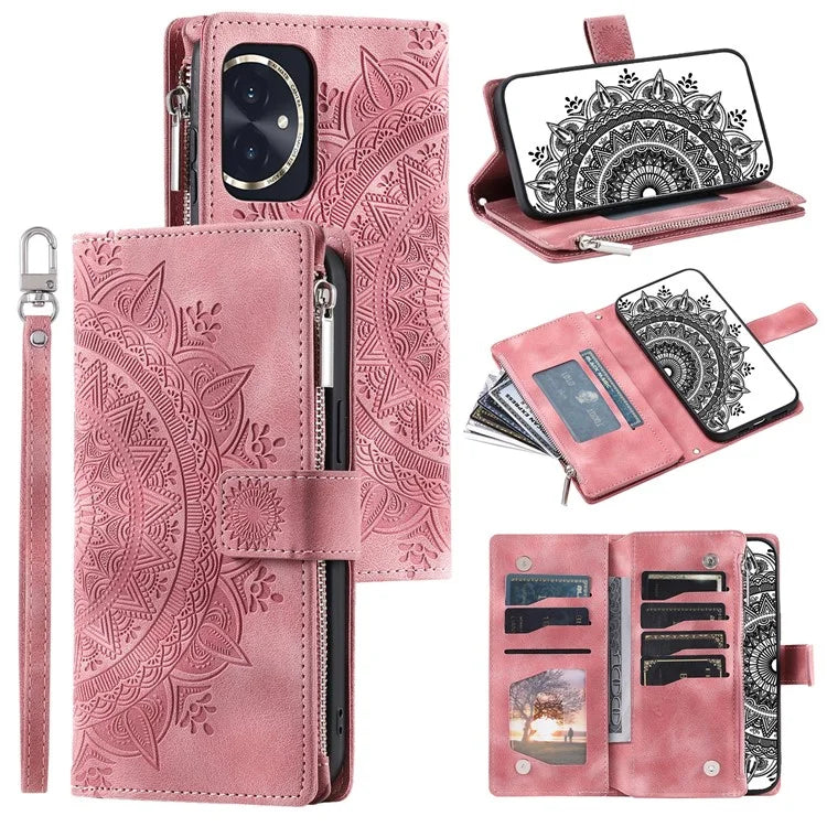 For Honor 100 5G Case with Multi-slot Cards Leather Phone Cover Stand with Strap
