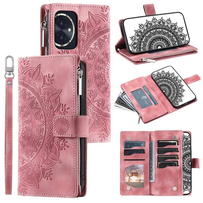For Honor 100 5G Case with Multi-slot Cards Leather Phone Cover Stand with Strap