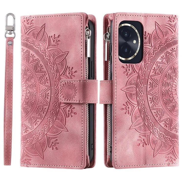 For Honor 100 5G Case with Multi-slot Cards Leather Phone Cover Stand with Strap