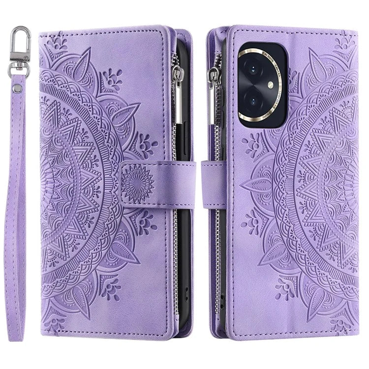 For Honor 100 5G Case with Multi-slot Cards Leather Phone Cover Stand with Strap