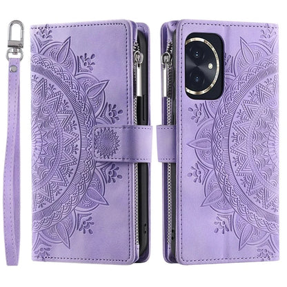 For Honor 100 5G Case with Multi-slot Cards Leather Phone Cover Stand with Strap