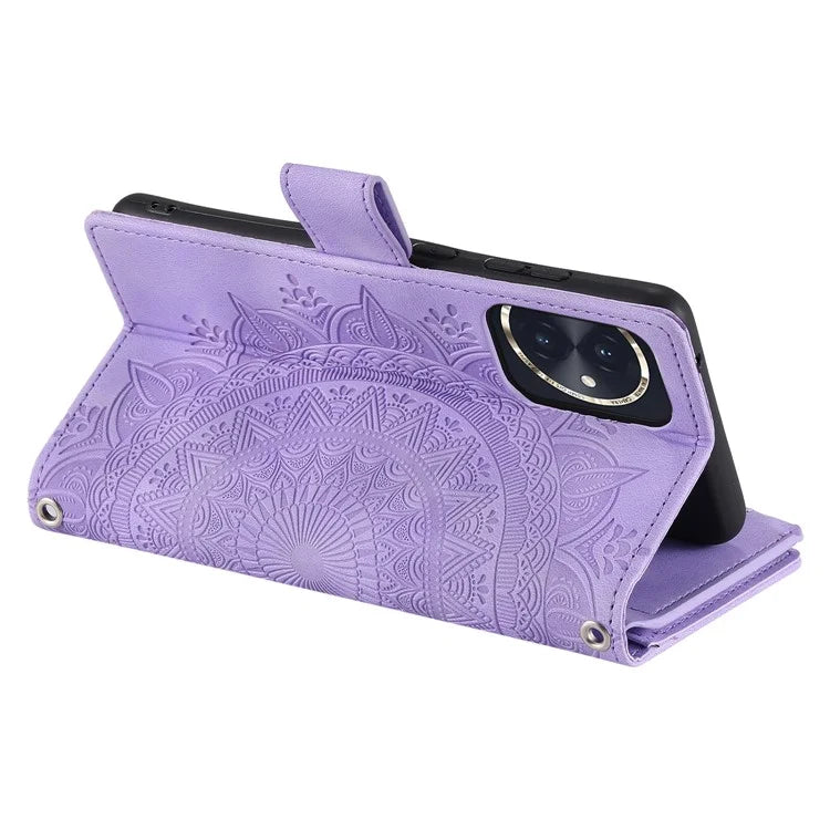 For Honor 100 5G Case with Multi-slot Cards Leather Phone Cover Stand with Strap