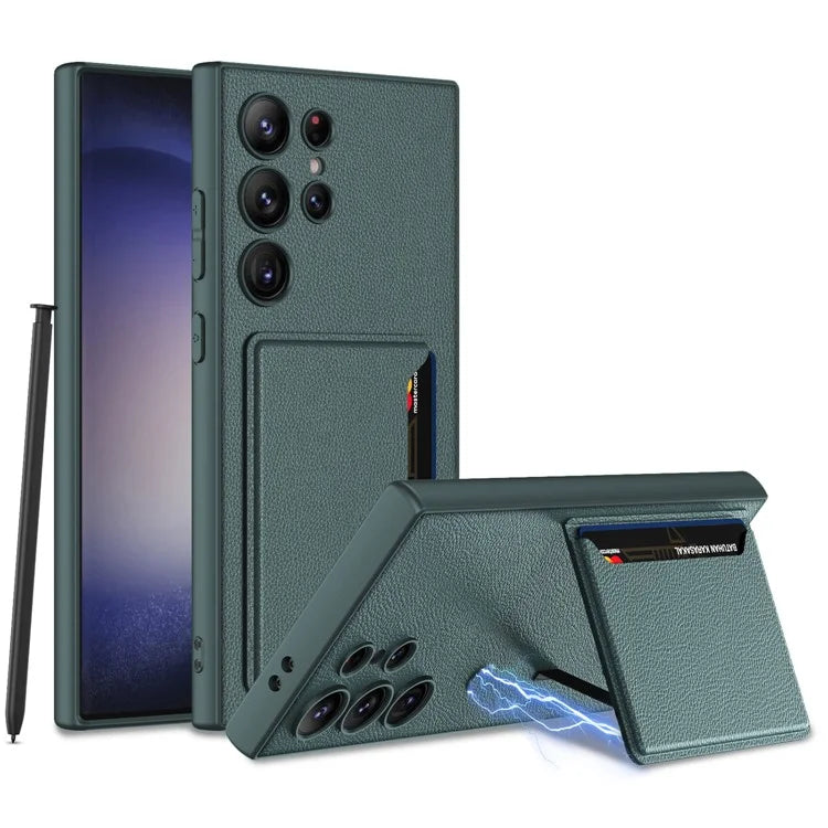 GKK For Samsung Galaxy S24 Ultra Magnetic Case PU Leather Coated PC+TPU Phone Cover with Card Slot